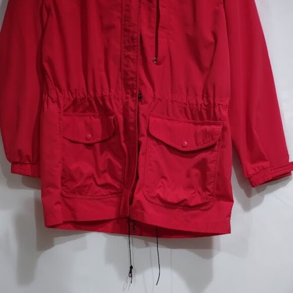 L. L. BEAN RED NYLON UTILITY WINDBREAKER JACKET HOOD POCKETS INNER DRAWSTING L - Picture 3 of 16